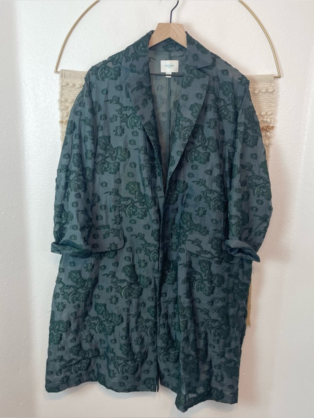Jovonna London Forest Green Floral Jaquard Duster Long Coat S/M Bohemian